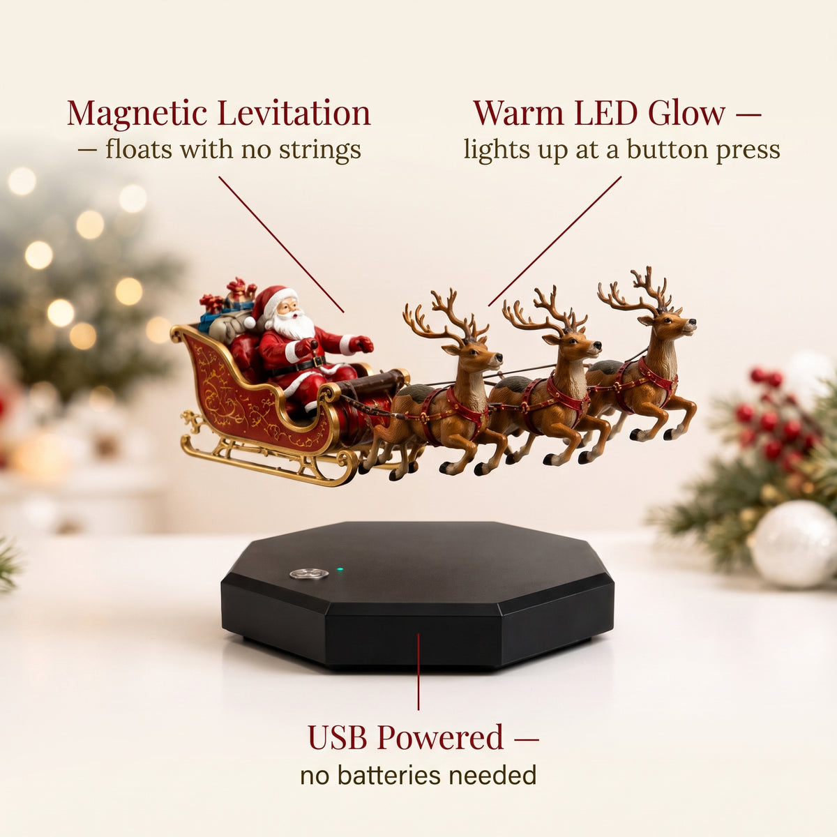 🎅 Magnetic Levitating Santa Sleigh With Reindeer