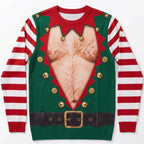 Funny Christmas Ugly Sweater for Men, Fake Chest Elf & Gingerbread All-Over Print Sweatshirt 686160 WFD