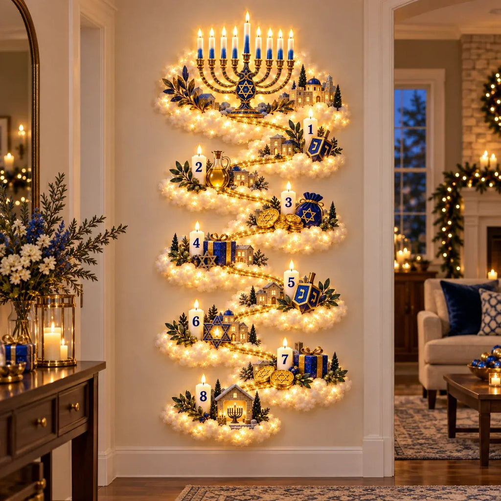 🔥🎁🕎 Hanukkah Festival of Lights Wall Decor Collection – 4 Glowing Designs Celebrating Eight Nights of Light ✨